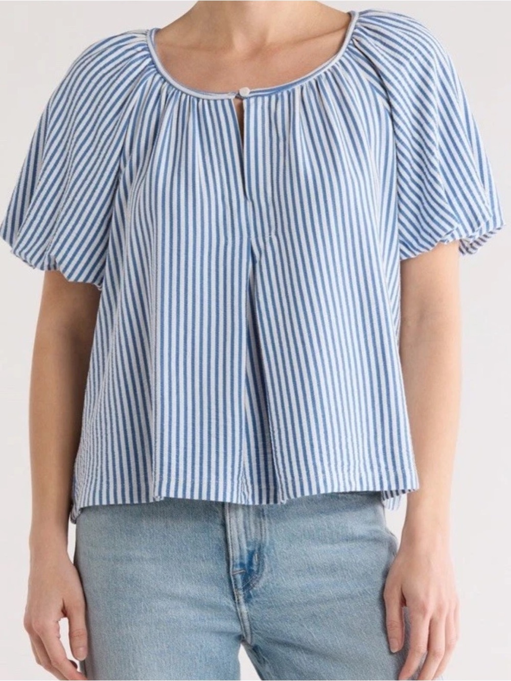 Max Studio Women S Blue White Striped Short Sleeve Round Neck Blouse Top
NWT